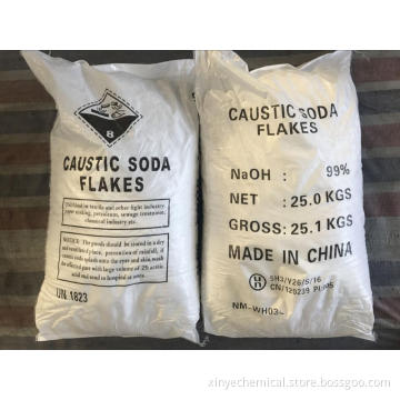 caustic soda flakes 99% manufacturer for industrial grade in 25kg bag